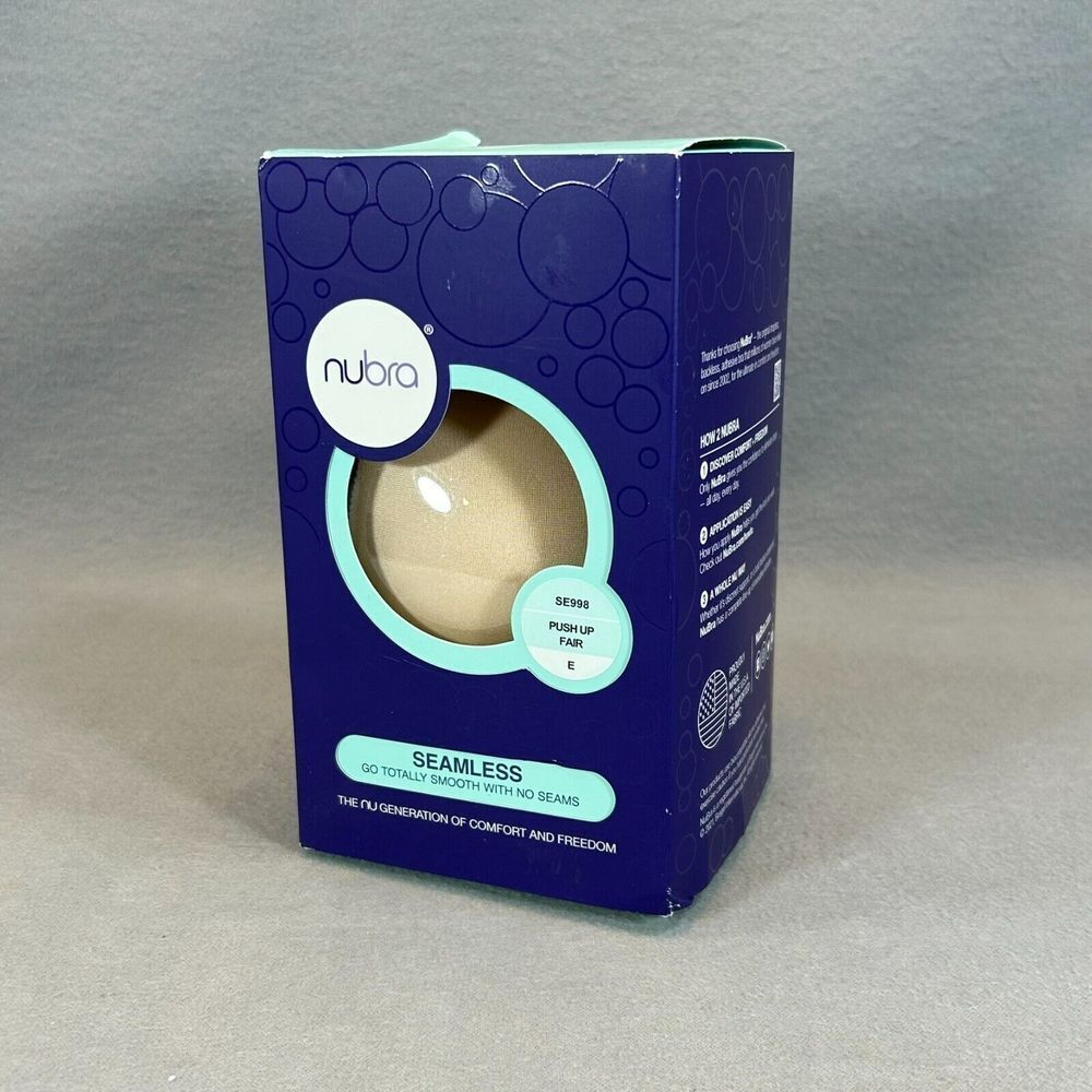 NuBra Adhesive Seamless Push Up Bra FAIR Size E Molded Pads‎ Backless Strapless